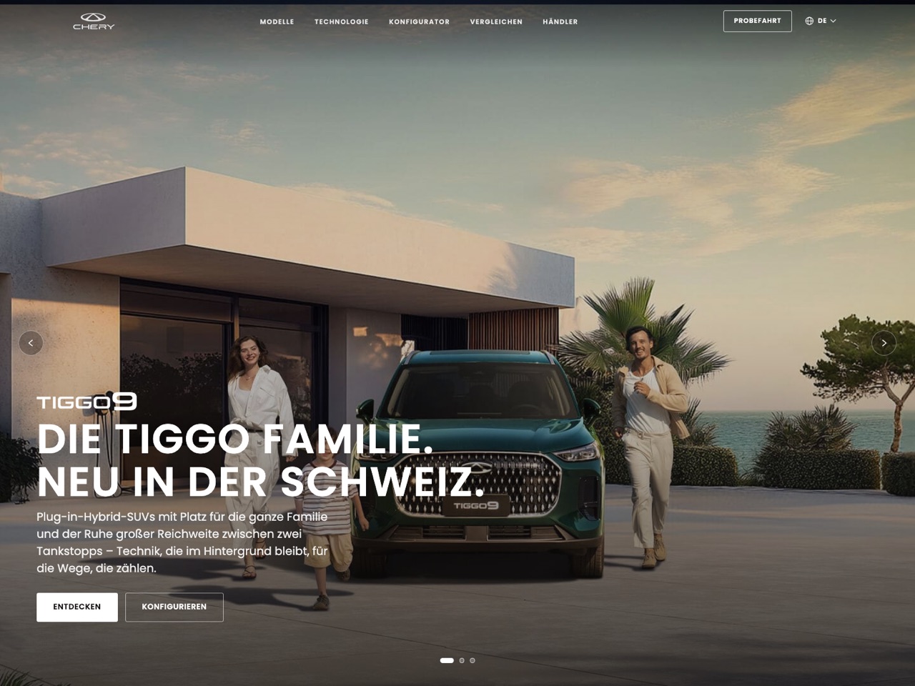Chery Switzerland website, homepage