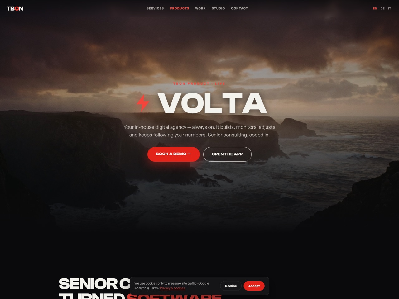 Volta website, homepage
